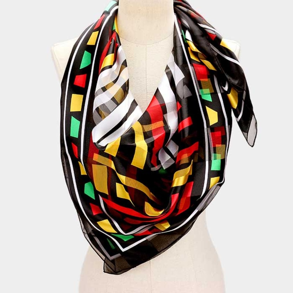 BLACK MIX BITS-AND-PIECES VIBRANT PRINT SCARF